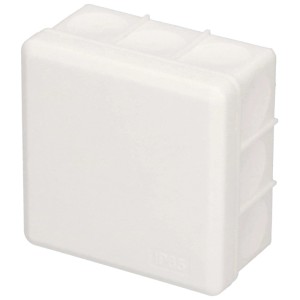 Boîte de dérivation AP blanche IP65, 75x75x36mm, pour installation électrique en saillie.