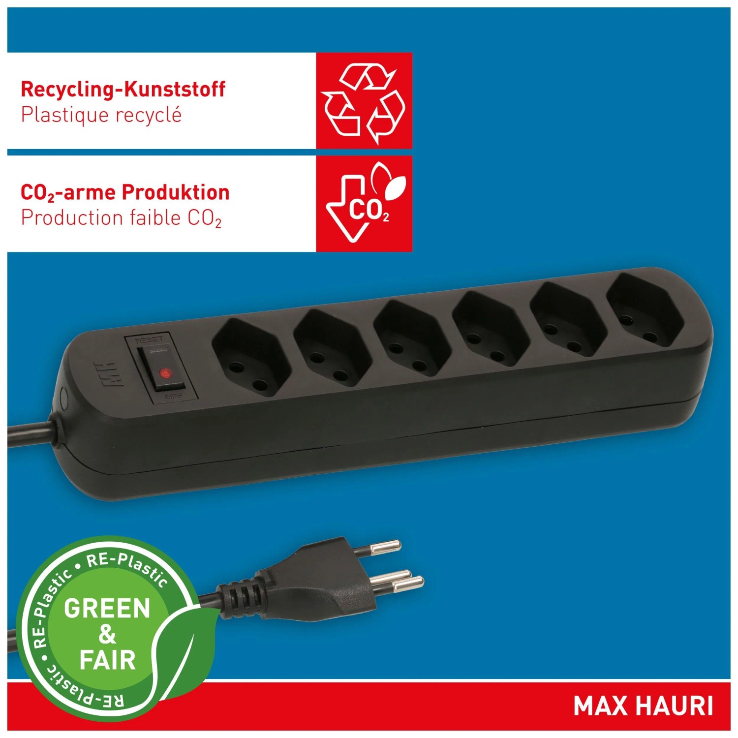 Max Hauri Multiprise Basic Line 6x Type 13 Noir 1,5 m