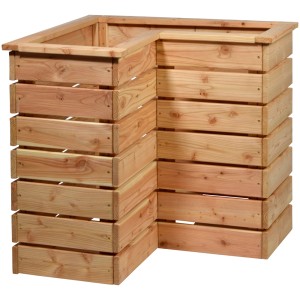Carré potager d'angle en douglas avec étagère, idéal pour jardin, balcon ou terrasse.