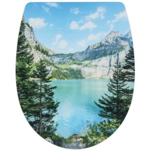 Abattant WC Diaqua Arles Mountain avec fermeture ralentie, motif lac de montagne.