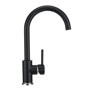 Miscelatore monocomando nero baliv KI-1831 per cucina con bocca alta e curva.