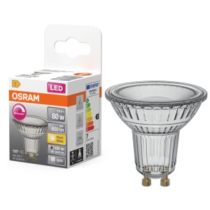 Osram LED riflettore PAR16, dimmerabile, attacco GU10, 2700K, 6,9W. Ideale per illuminazione d'accento.