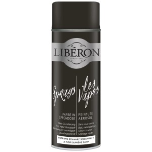 Vernice spray Libéron nero satinato, bomboletta da 400ml. Pittura effetto per legno, metallo e plastica.
