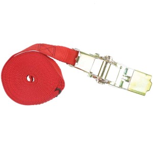 Sangle d'arrimage rouge Unitec avec cliquet et crochets, longueur 5 m, pour voyage et transport.