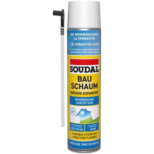 Bomboletta di schiuma di montaggio Soudal SMX bianca 500ml per isolamento termico e acustico, a basse emissioni.
