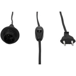 Douille noire E14 avec câble de 1,5 m, interrupteur et prise européenne pour installation de lampe.