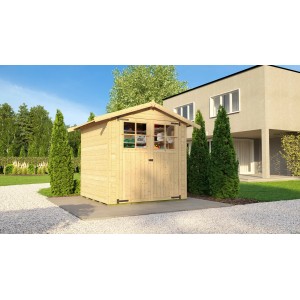 Casetta da giardino in legno Weka non trattato con tetto a due falde e finestra, ideale per riporre gli oggetti in giardino.