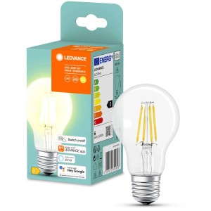 Lampadina Ledvance Smart+ Bluetooth LED Filament E27, 6W. Luce bianca calda dimmerabile per illuminazione smart.