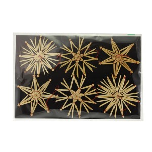 Décoration de Noël, lot d'étoiles de paille, 6 étoiles (Ø 7-13cm) en sachet, naturel