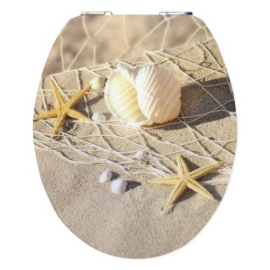 Sedile WC con decoro perle di spiaggia: look lucido con conchiglie e stelle marine.