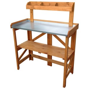 Tavolo da giardinaggio pieghevole Neogard in legno di pino con ripiano.