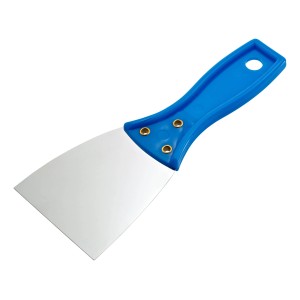 Spatule universelle LUX 75 mm avec lame inoxydable et manche bleu.