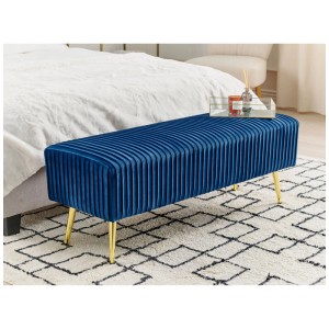 Banquette en velours bleu Paterson de Beliani avec pieds dorés, largeur 118 cm.