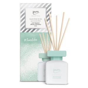 Ipuro Essentials Time To Be parfum d'ambiance, 50 ml, bleu clair et blanc, avec bâtonnets parfumés.