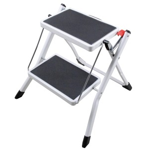 Hailo Sgabello pieghevole Mini, scala a 2 gradini con tappetini antiscivolo, bianco/antracite.