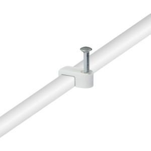 Collier de serrage à clou blanc Nyfaz (2-4 mm) avec clou pour fixation de câble.