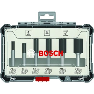 Set di frese per scanalature Bosch, 6 pezzi, codolo 8 mm, in scatola trasparente.