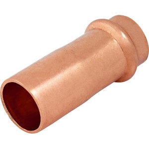 Raccordo a pressare in rame, riduzione da 22 mm a 18 mm, per tubi in rame.