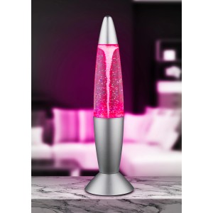 Lampada da tavolo argento-grigia con cambio colore ed effetto vortice per un'illuminazione d'atmosfera.