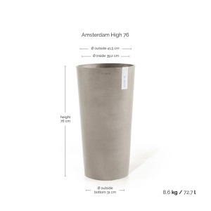 Pot de fleurs haut Ecopots Amsterdam, taupe, 41x76cm. Colonne à plantes pour intérieur et extérieur.