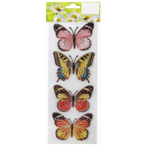 Set di adesivi multicolore con 4 farfalle per decorazioni pasquali.