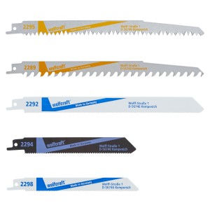 Jeu de lames de scie sabre Wolfcraft, 5 pièces, pour bois, métal et plastique.