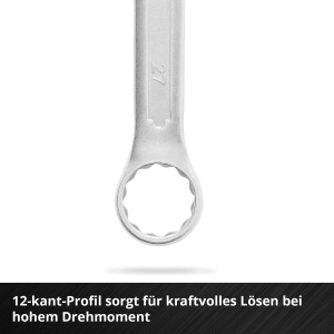 Gros plan : clé mixte Einhell (27 mm) du jeu d’outils avec profil à 12 pans.