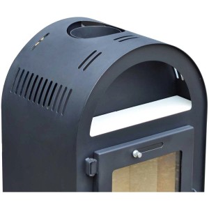 Poêle à bois Magna 3.0 en acier noir, 7 kW, avec vitre et fentes d'aération.