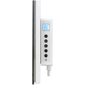 Chauffage infrarouge Emerio 350W avec écran et commandes, vue latérale.