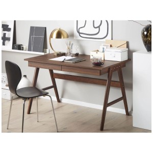 Bureau marron Beliani Sheslay en MDF avec deux tiroirs et pieds en chêne.