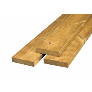 Lames de terrasse en pin thermo-traité, 26x117 mm, longueur 2,1 m.