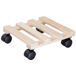 Wagner sottovaso con rotelle in legno di faggio, 4 ruote, 28x28cm, per interni.