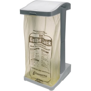 Support sac poubelle Keeeper argenté pour sacs de 60 à 120 litres, avec couvercle et compartiment de rangement.