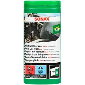 Sonax Kunststoffpflege Tücher in grüner Box, 25 Stück, zur Autopflege.