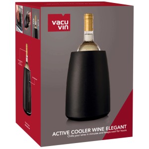 Raffreddatore per vino Vacu Vin Elegant, nero opaco, con bottiglia di vino nella confezione. Utile accessorio da cucina per raffreddare.