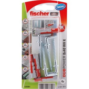 Kit de chevilles Fischer Duopower 8x40 avec vis, adapté à divers matériaux de construction.
