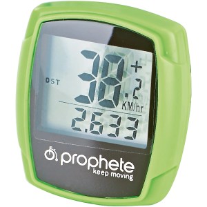 Ciclocomputer Prophete con 9 funzioni, verde. Visualizza velocità, distanza e altro.