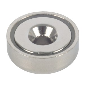 Magnete a tazza Fix-o-moll al neodimio, 7x20xØ4,5mm, argento, con foro svasato per viti.