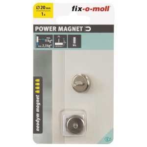 Aimant en pot néodyme Fix-o-moll, 20mm, avec boulon fileté, accessoire ménager argenté.