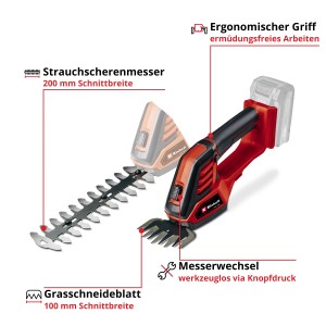 Einhell Power X-Change GE-CG 18/100 Li-Solo : Cisaille à gazon et à arbustes sans fil 2 en 1 avec lames.