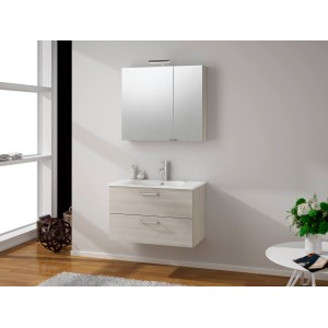 Ensemble de meubles de salle de bain Badblock Noa 80 cm en mélèze avec armoire de toilette et éclairage LED.