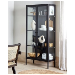 Vitrine noire Beliani Harty en acier avec portes en verre, 176x80x35 cm.