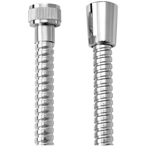 Flexible de douche Aquasu Basic, 150cm, métal chromé, détail des raccords.