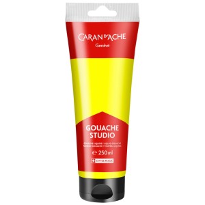 Tube de gouache Caran d'Ache jaune citron Fluo, 250 ml, pour l'école et l'art.