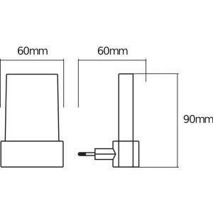 Disegno tecnico della luce notturna a LED Osram Lunetta Shine con dimensioni.