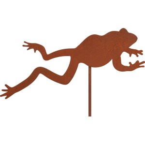 Rostfarbener Gartenstecker Frosch aus Eisen, 12x0,2x30cm, Dekoration für Garten und Beet.