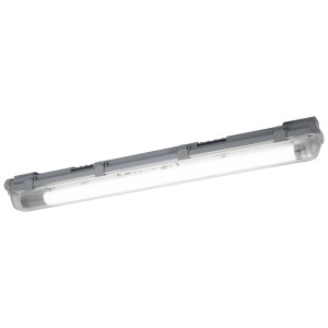 Ledvance LED Submarine, luminaire étanche, 65cm, avec détecteur de mouvement. Boîtier gris, forme allongée.