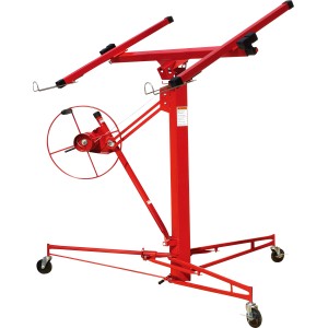 Sollevatore per cartongesso rosso per cartongesso e truciolare, regolabile in altezza, con ruote.
