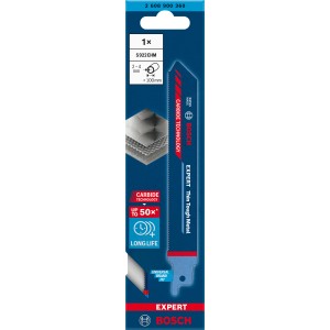 Lame de scie sabre Bosch Expert S922EHM pour métal fin, adaptée aux tubes et profilés en acier inoxydable.