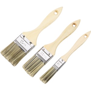 Set di 3 pennelli con manico in legno e setole sintetiche per lavori di verniciatura.